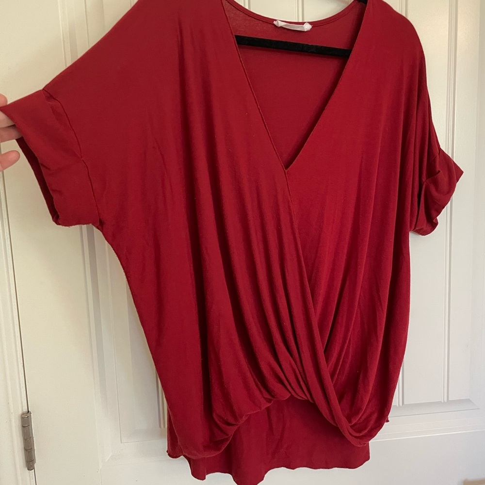 Double Zero Red Wrap Blouse with Dolman Sleeves